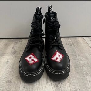 Karl Lagerfeld Black Boots with Red Letter Patches